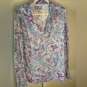 IBKUL Women's Floral Long Sleeve Quarter ZipTop  with 50+ UPF